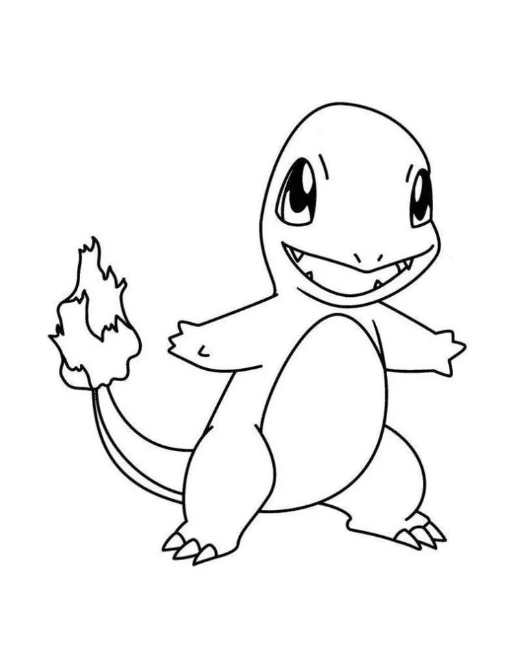 Charmander para colorir: Desenho do Pokémon de fogo sorrindo