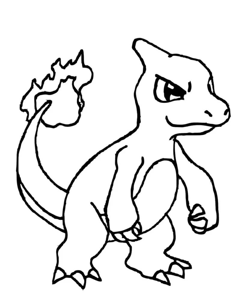 Charmaleão para colorir: Desenho de Pokémon Charmeleon com chama na cauda.