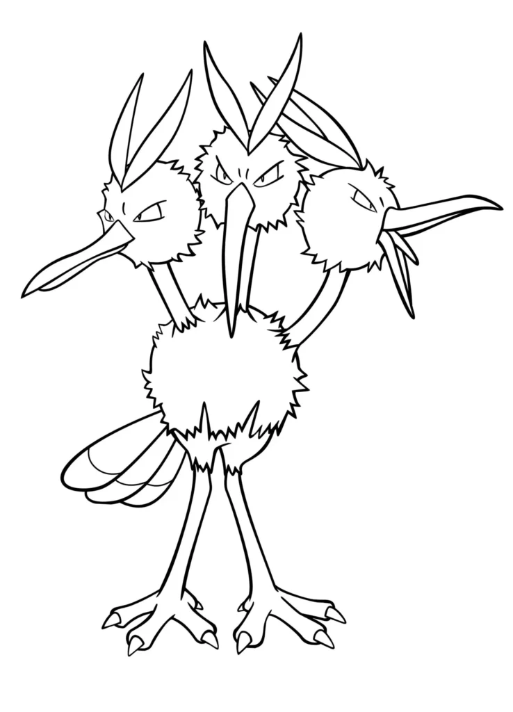 Dodrio para colorir: Desenho detalhado do Pokémon Dodrês