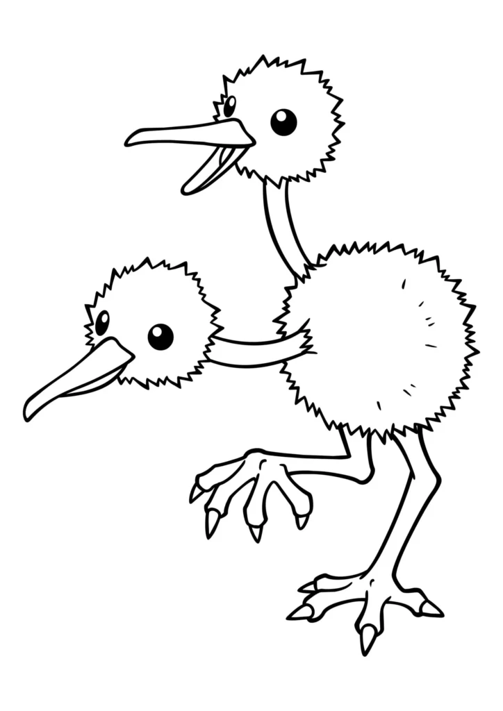 Doduo para Colorir: Desenho Artístico do Pokémon Dodôis