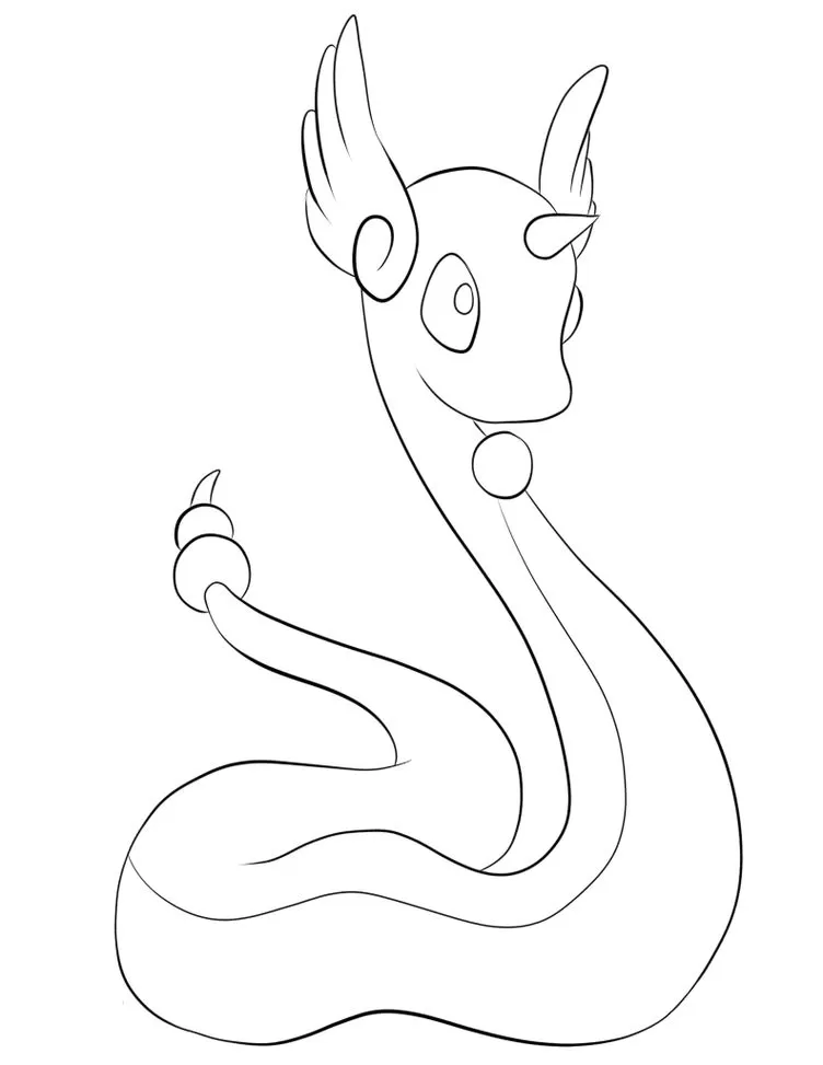 Dragonair para colorir: Desenho do Pokémon Dragão Dragaéreo com orbe e antenas.