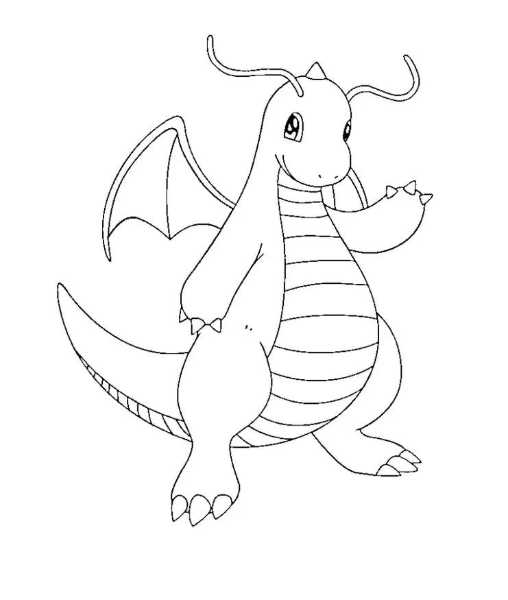 Desenho de Dragonite para colorir: Pokémon Dragão sorrindo