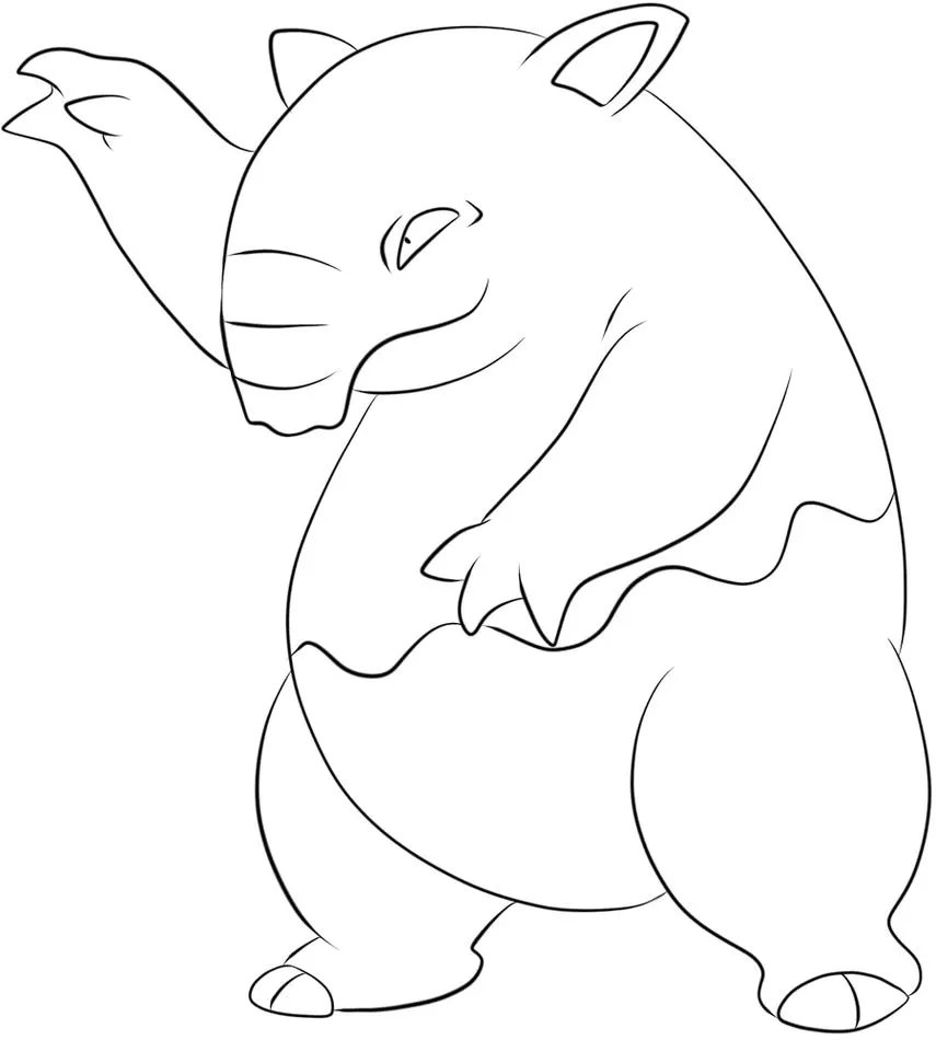Drowzee, o Pokémon Sonelerdo, em desenho artístico pronto para colorir.