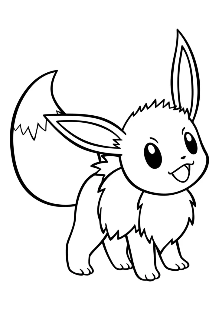 Eevee para colorir: Desenho do Pokémon Eevee com pelagem fofa e grandes olhos