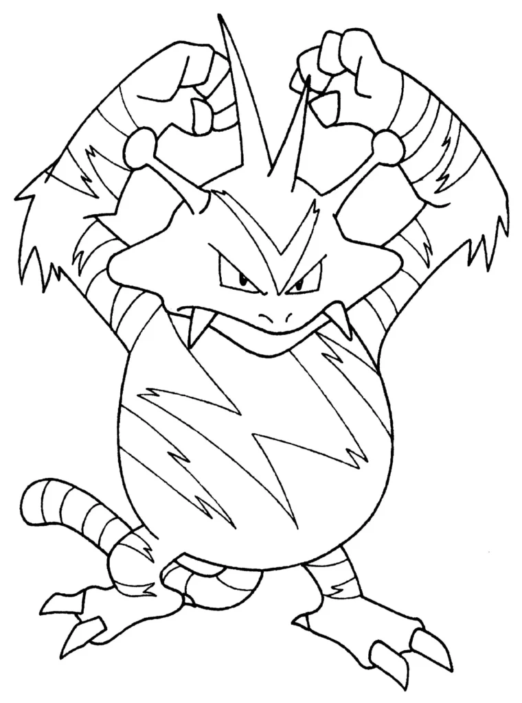 Electabuzz para colorir: Desenho de Pokémon Elétrico em pose de ataque