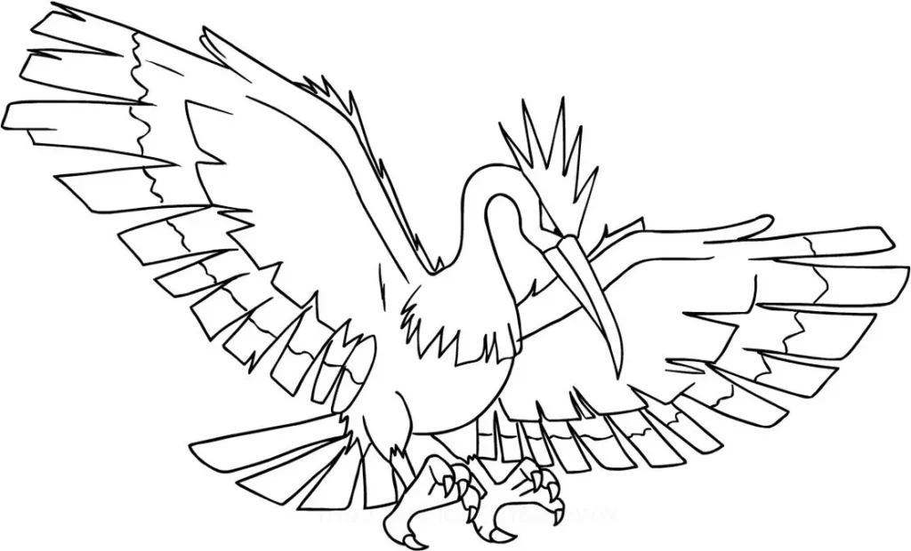 Fearow para colorir: Desenho do Pokémon Pavordal com asas abertas