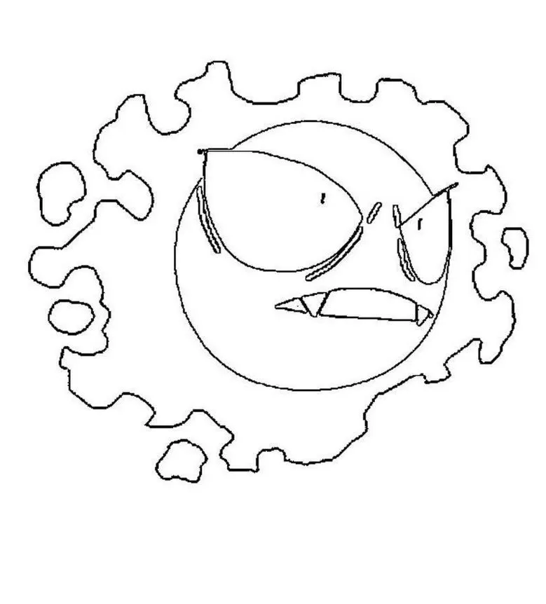 Pokémon Gastly Fangasma: Desenho para Colorir com Expressão Zangada