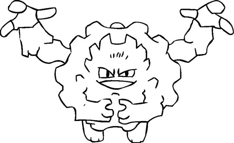 Graveler (Cascalhor) para colorir: Desenho detalhado do Pokémon rochoso com expressão zangada.