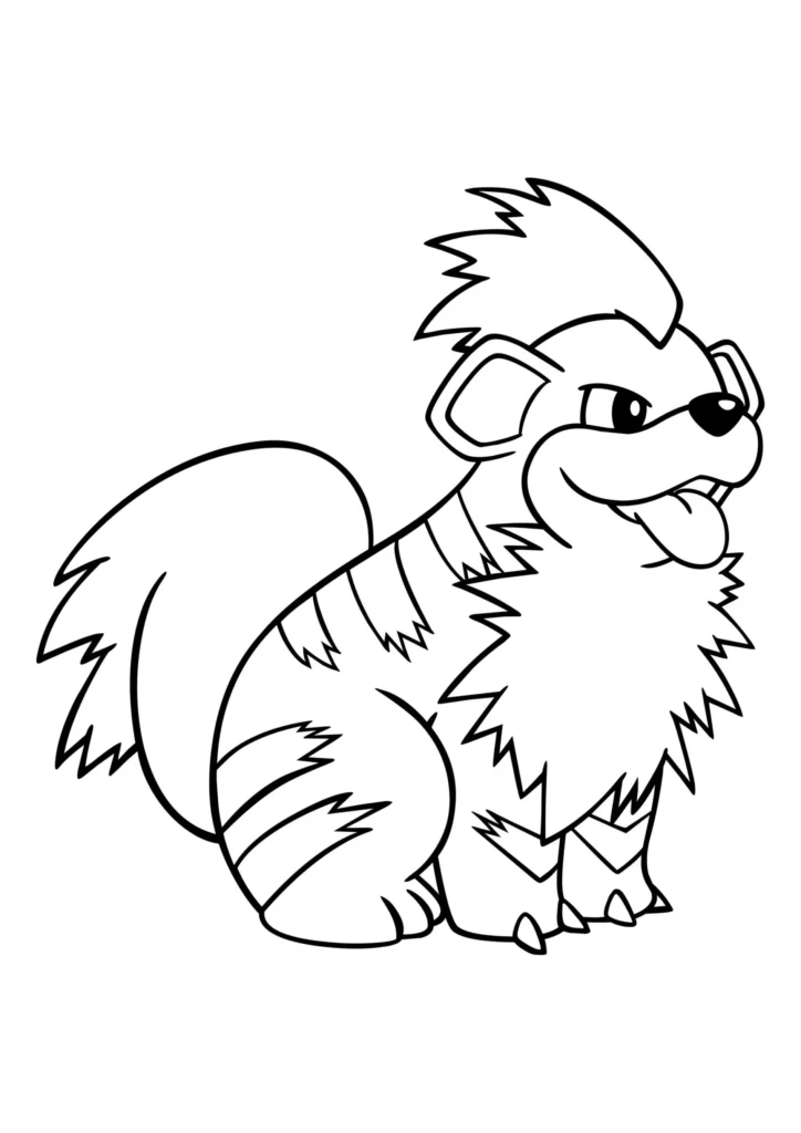 Pokémon Agilatido (Growlithe) para colorir. Desenho detalhado com linhas para atividades criativas.