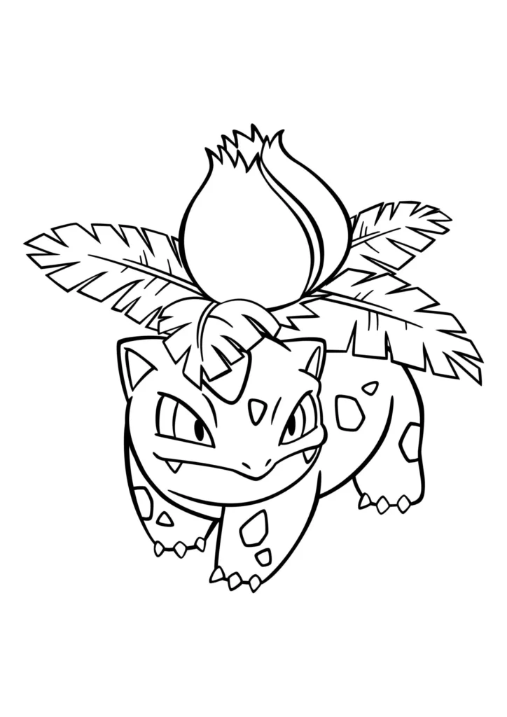 Ivysaur para colorir: Desenho do Pokémon Ervassauro com bulbo e folhas.