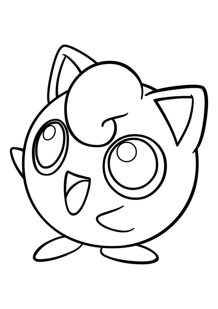 Jigglypuff para colorir: Desenho fofo do Pokémon Soprofo sorrindo.