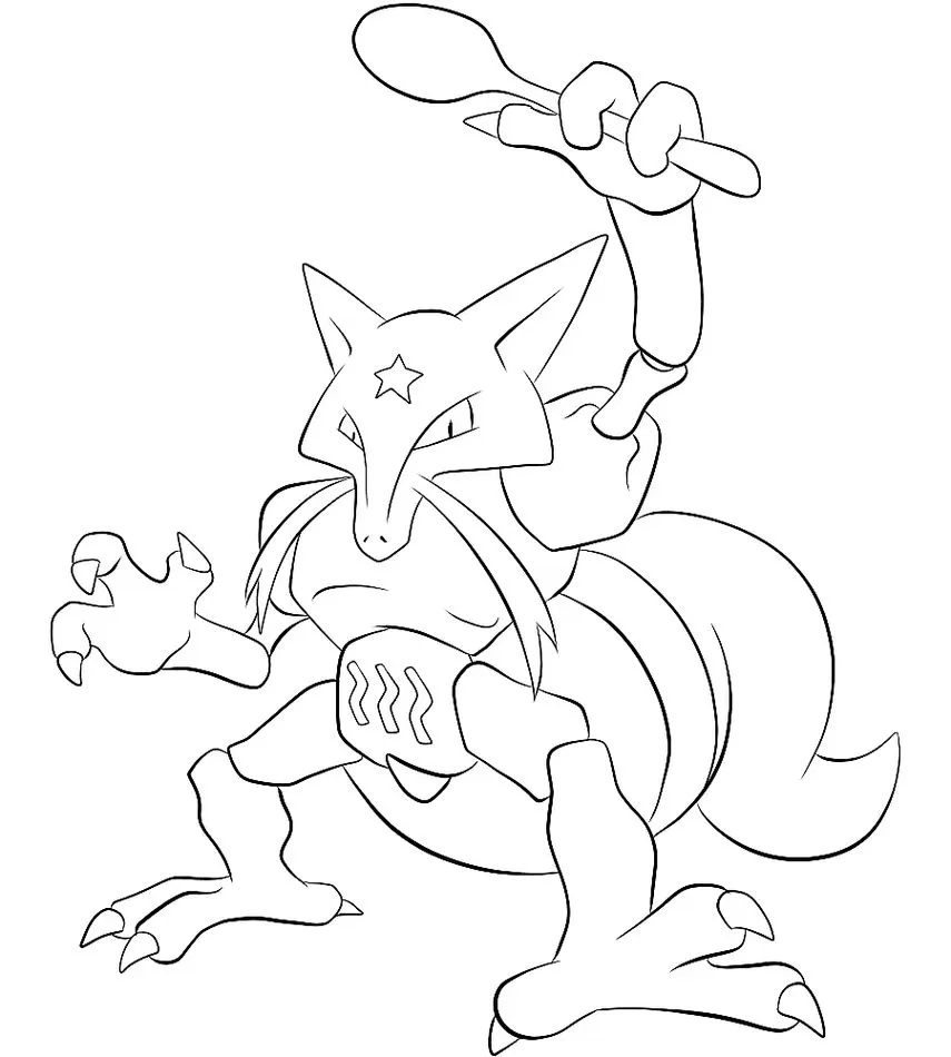 Kadabra para colorir: Desenho detalhado do Pokémon Salabim em ação