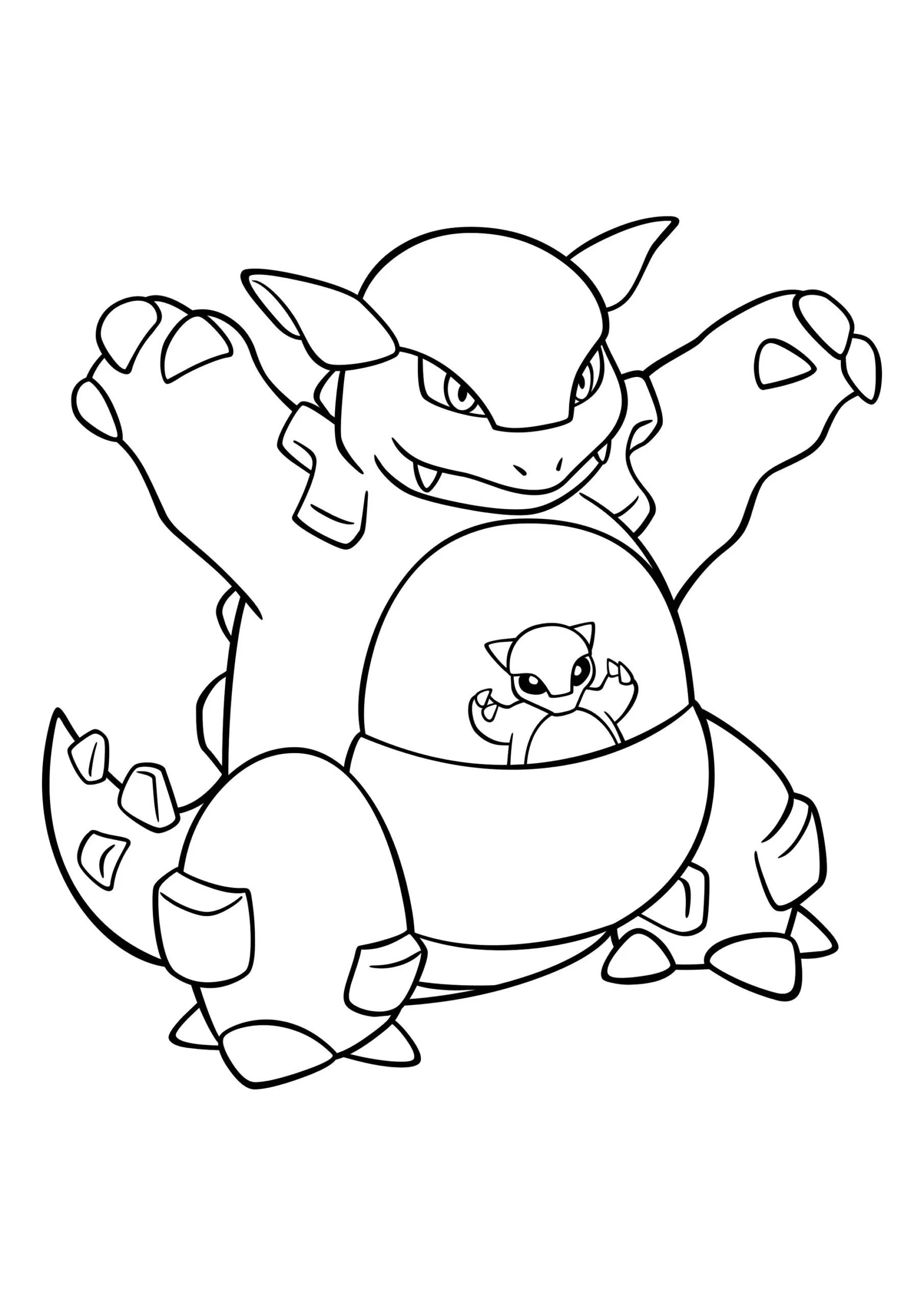 Desenhos de Pokémons para colorir Kangaskhan Khanguru Kangaskhan para colorir: Desenho amigável do Pokémon com filhote.