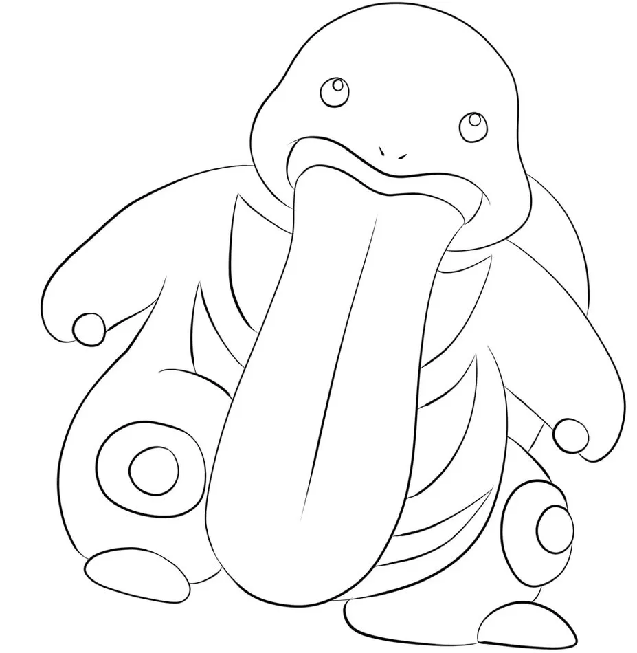 Pokémon Lickitung para colorir: Desenho do Pokémon Linguada com a língua esticada.