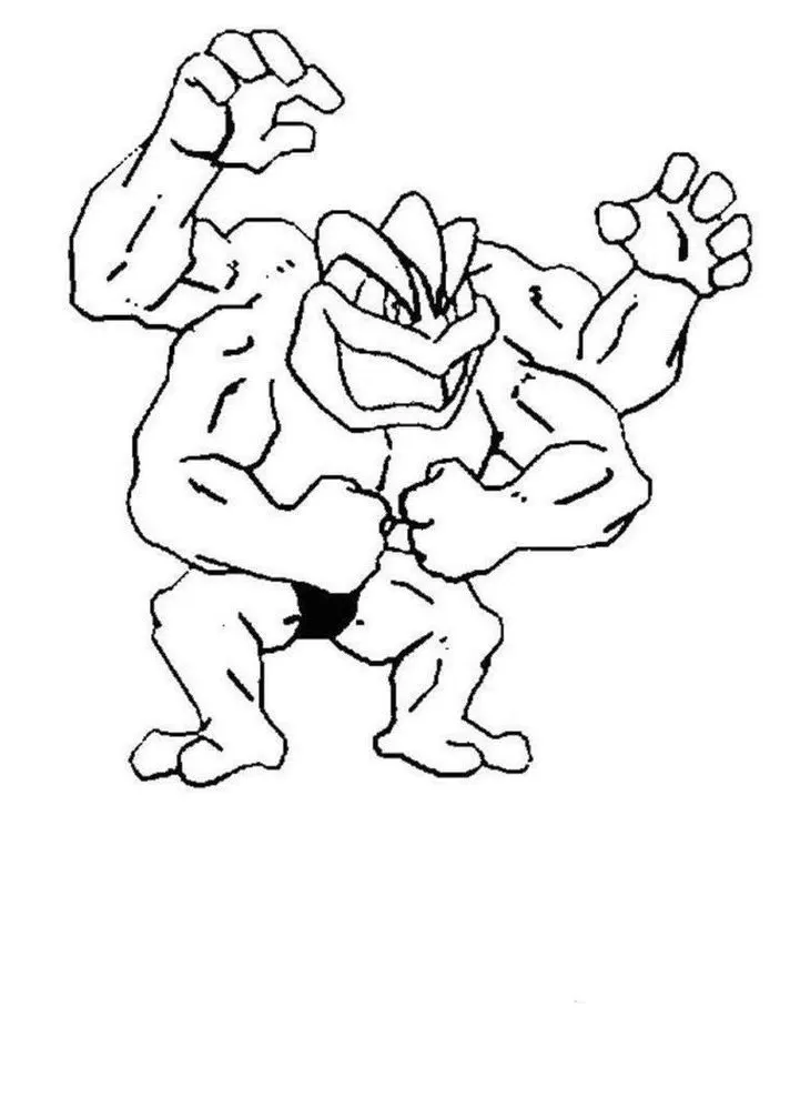 Machamp para colorir: Desenho do Pokémon Machampeão em pose de luta