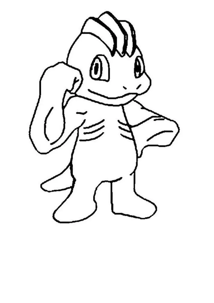 Machop para colorir: Desenho do Pokémon Machoco em pose amigável.