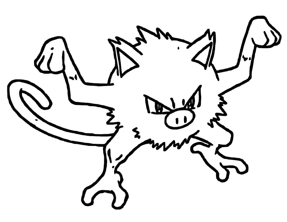 Mankey para colorir: Desenho do Pokémon Macaco-Porco zangado.