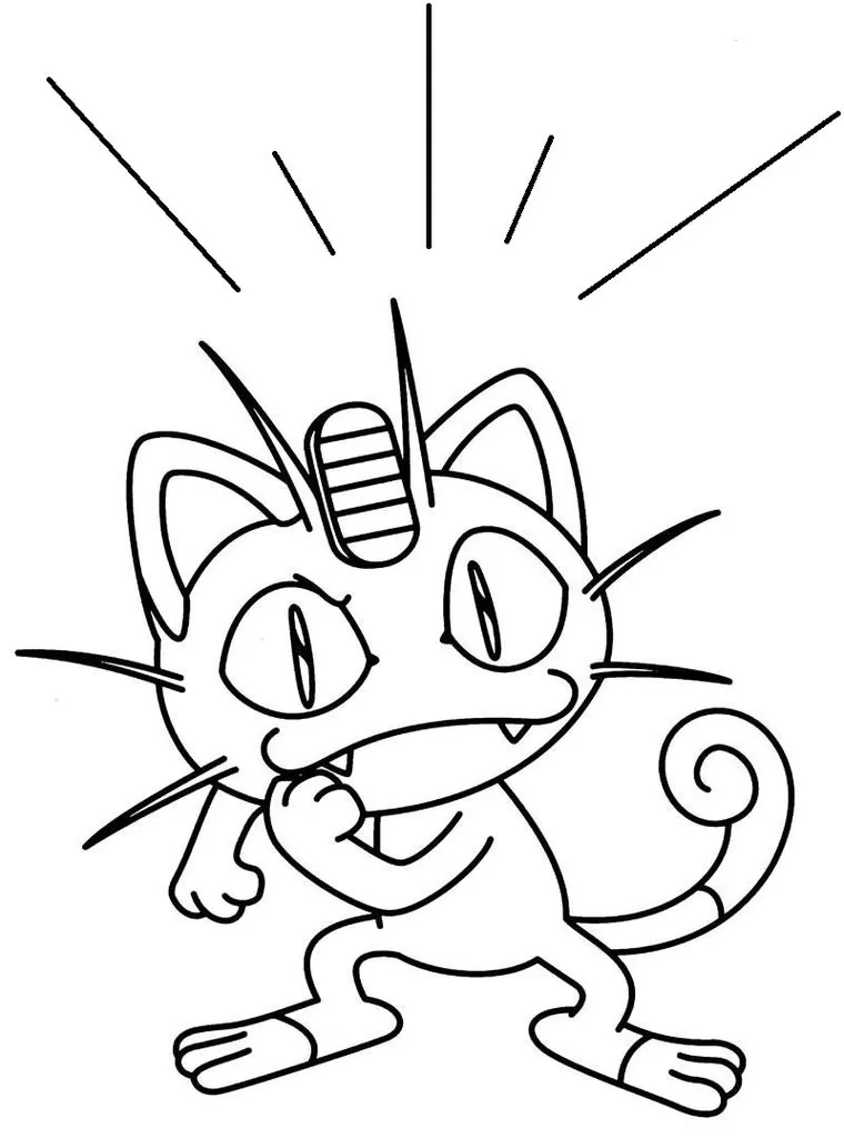 Pokémon Meowth para colorir: Desenho do Miau esperto com moeda na testa