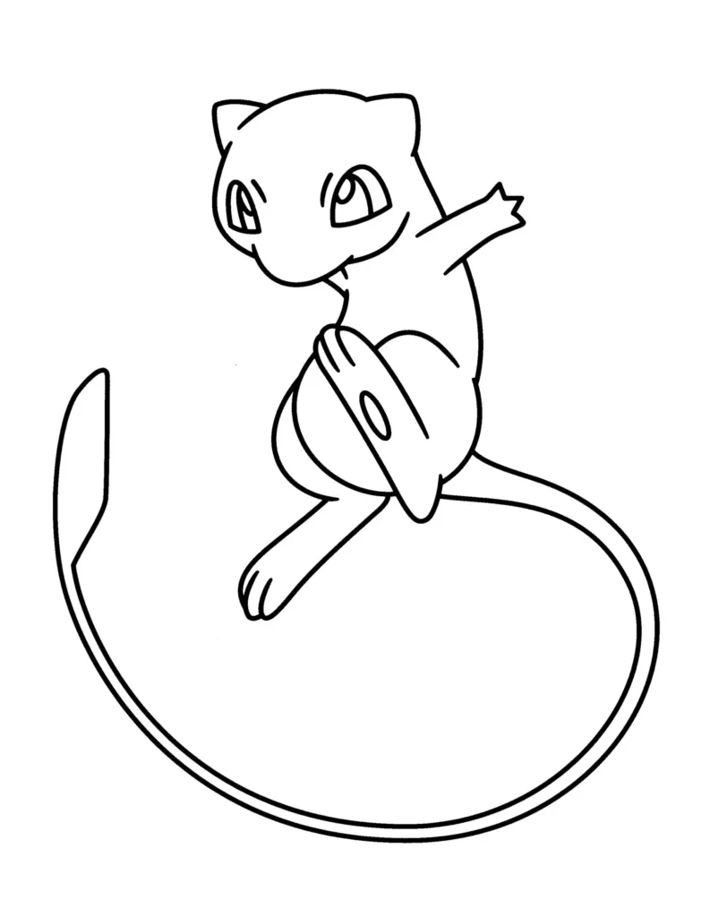 Mew para colorir: Desenho do Pokémon Miu sentado