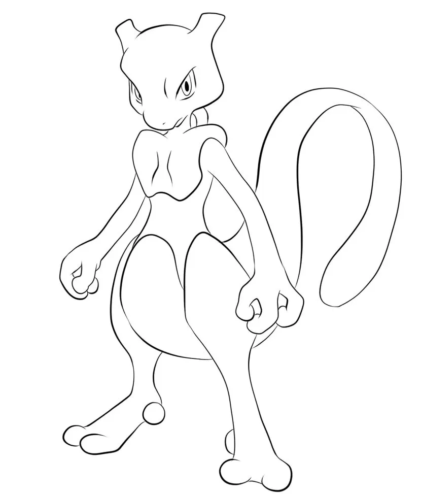 Mewtwo para colorir: desenho do Pokémon em pose dinâmica.