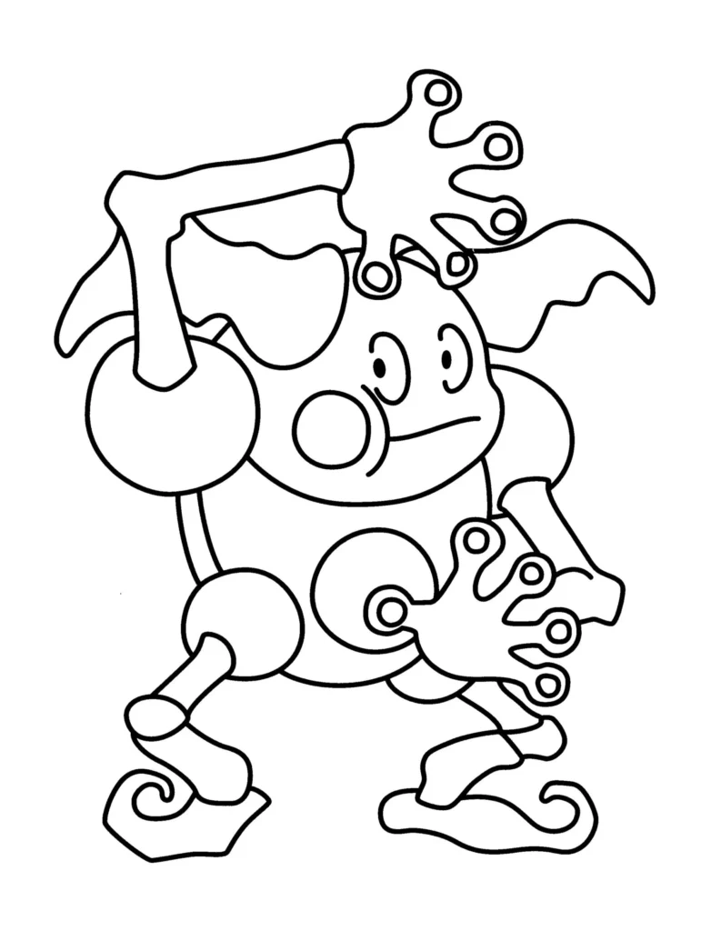 Pokémon Sr. Mímica para colorir. Desenho do Mr. Mine em pose característica, ideal para atividades artísticas.