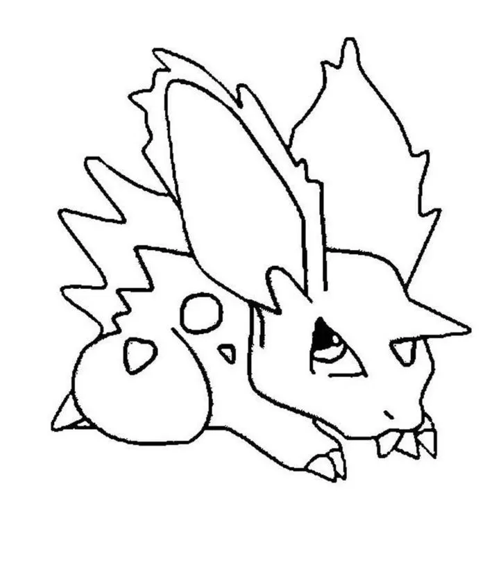 Desenho do Pokémon Nidoran macho (Paculho) para colorir. Destaque para a pose relaxada, orelhas grandes e espinhos nas costas.