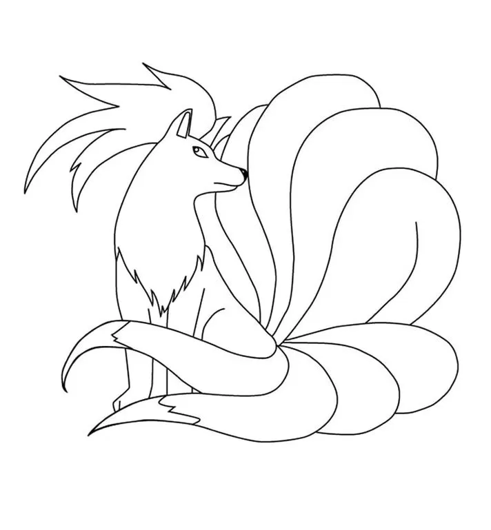 Novecaudas para colorir: Desenho do Pokémon com nove caudas exuberantes.