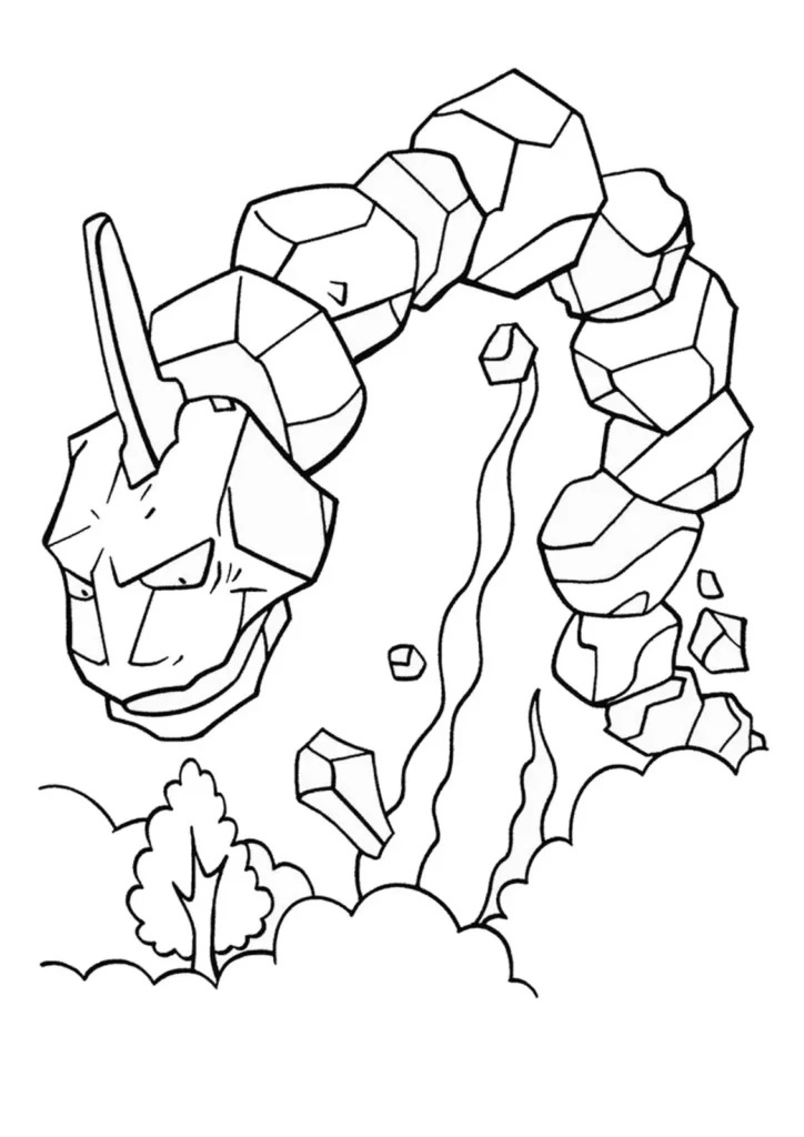 Pokémon Onix para colorir: Desenho do tipo Pedra com corpo rochoso.