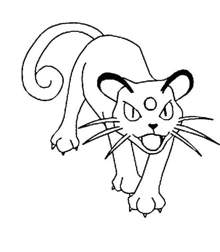 Pokémon Persian/Siamiau para colorir: desenho de um felino em pose ativa