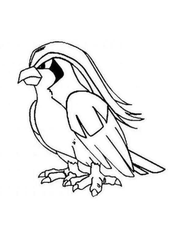 Pidgeot, o Pokémon Pombaéreo, pronto para colorir. Desenho do Pokémon com asas abertas e crista marcante.