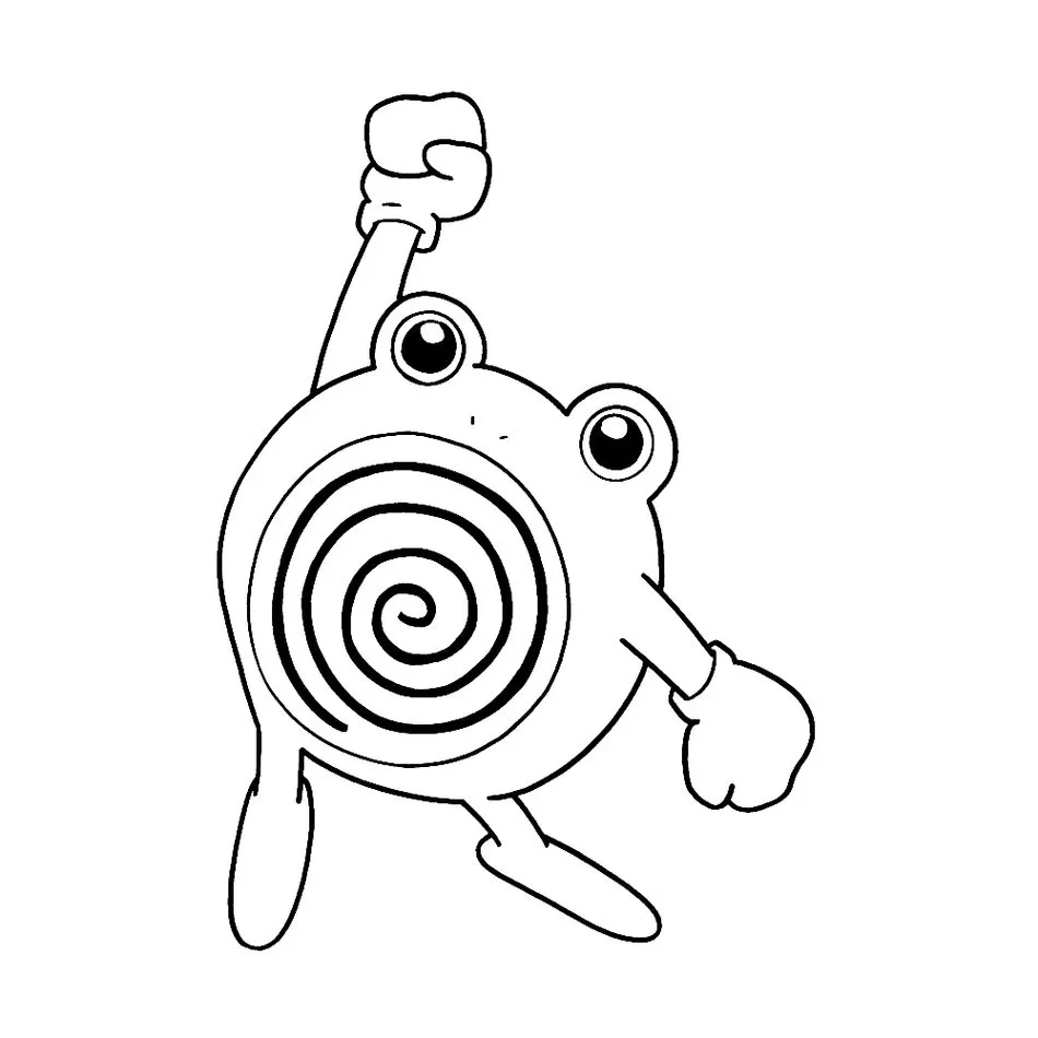 Poliwhirl para colorir: Desenho simples do Pokémon aquático Espirinno com espiral na barriga.