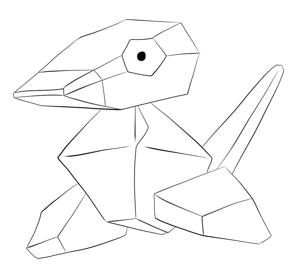 Porygon: Pokémon polígono para colorir. Design geométrico e formas angulares.