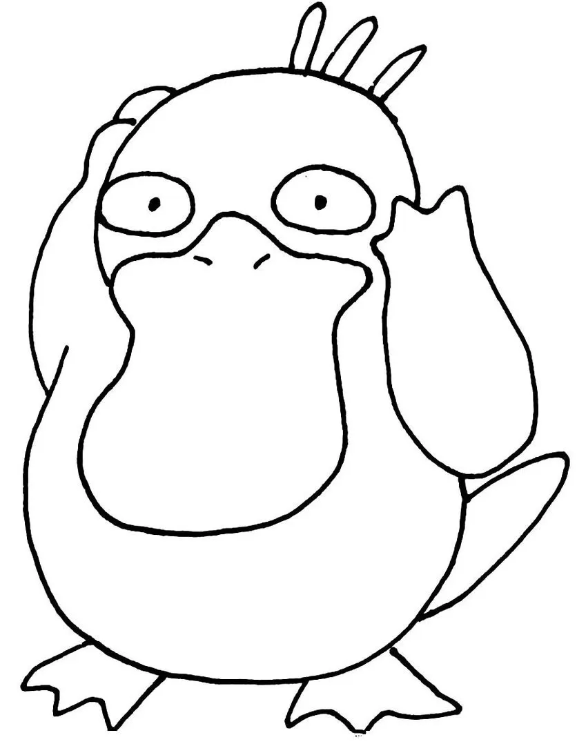 Desenhos de Pokémons para colorir Psyduck Psicopato Desenho de Psyduck para colorir. Pokémon aquático com as mãos na cabeça, ideal para atividades artísticas.