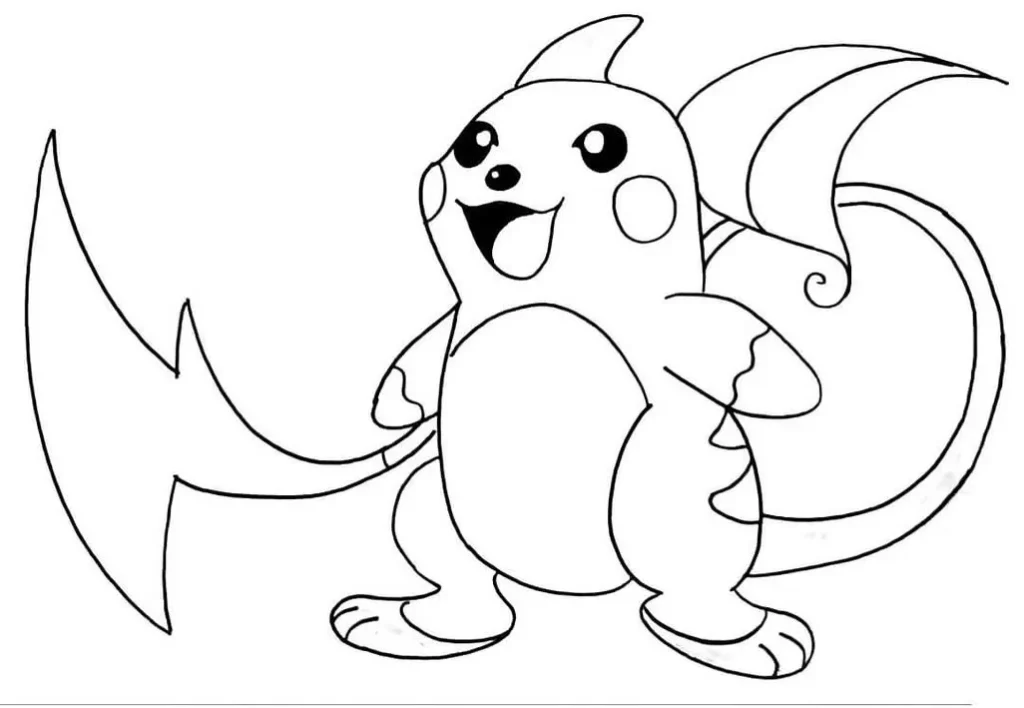 Raichu para colorir: Desenho do Pokémon sorrindo com cauda em raio.