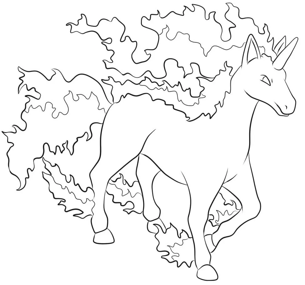 Rapidash para colorir: Desenho de Pokémon Caveloz em arte final
