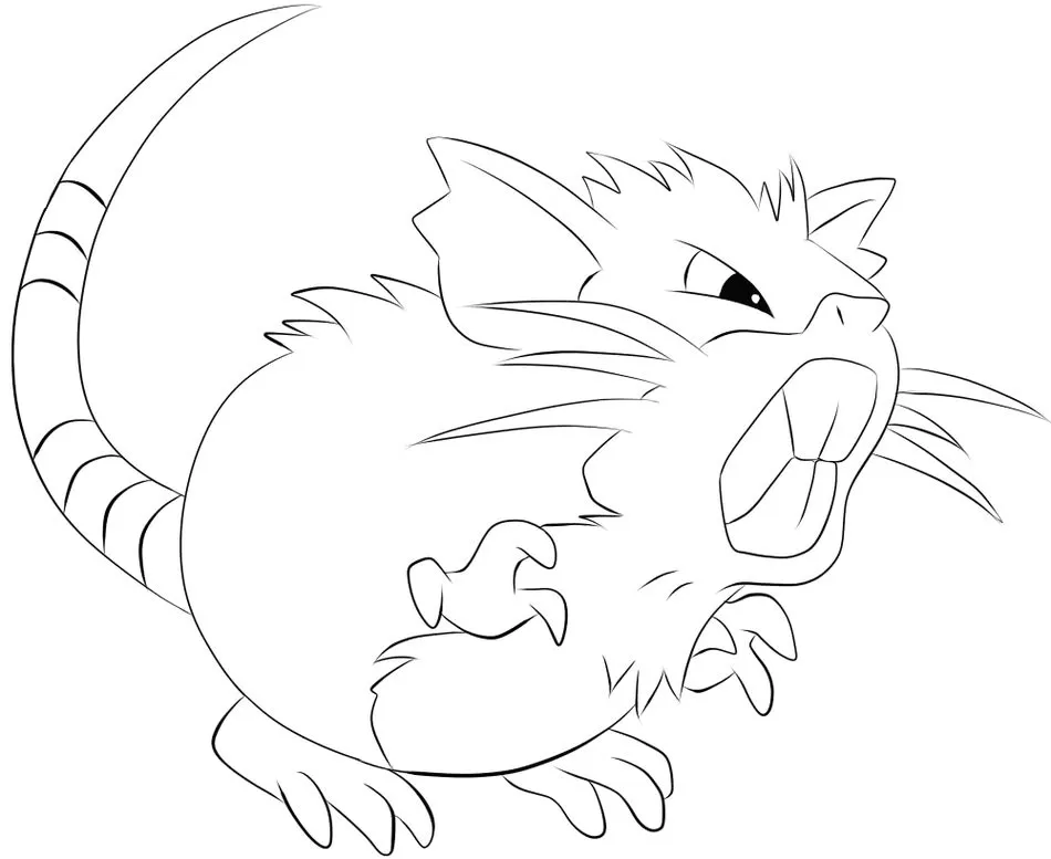 Raticate Obliterrato para Colorir: Desenho de Pokémon Detalhado