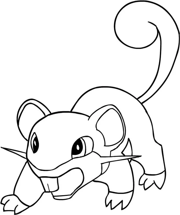 Pokémon Rattata em pose de ataque, pronto para colorir.