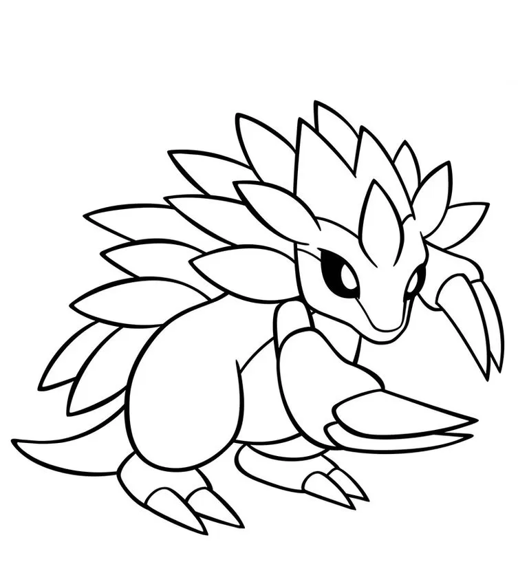 Sandslash, Pokémon tipo Terra para colorir. Desenho do Pokémon Arranhareia com espinhos e garras.