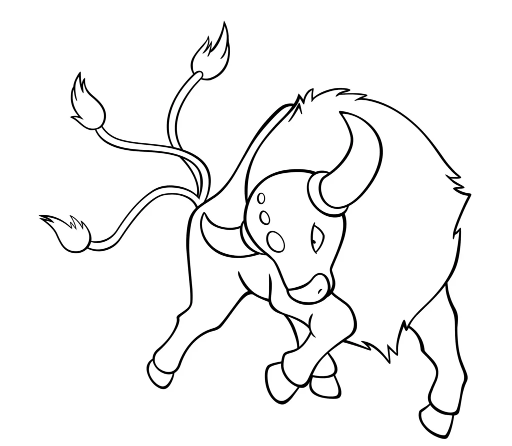 Pokémon Tauros para colorir: Desenho de um touro Pokémon em ação.