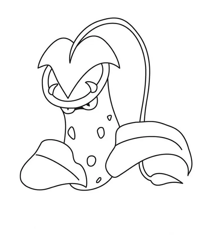 Victreebel para colorir: Desenho do Pokémon com corpo em sino e folhas.