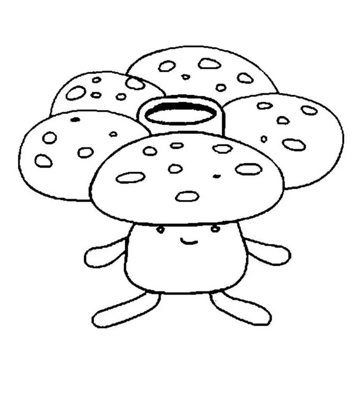 Vileplume para colorir: Desenho do Pokémon Empluvada com grandes pétalas florais.