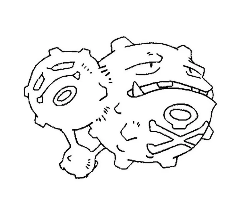 Desenho de Weezing (Espirrano) para colorir: Pokémon do tipo Venenoso com dois corpos esféricos e símbolo de caveira.
