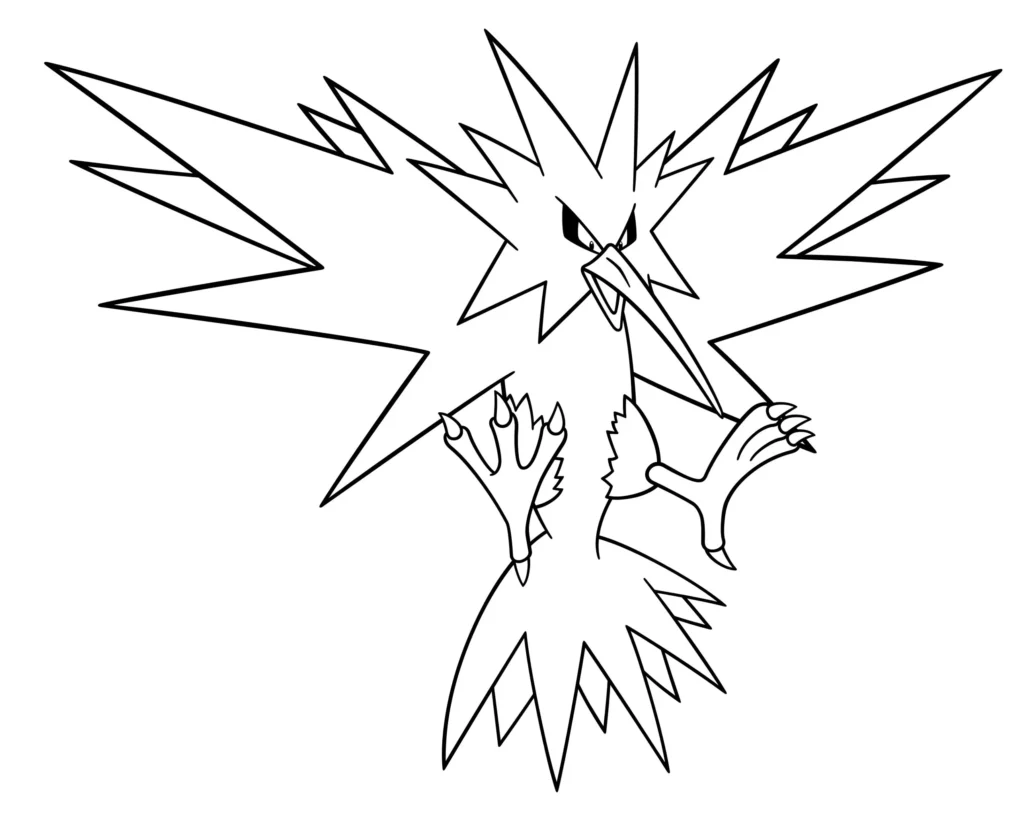 Pokémon Zapdos para colorir: Desenho do lendário Raio