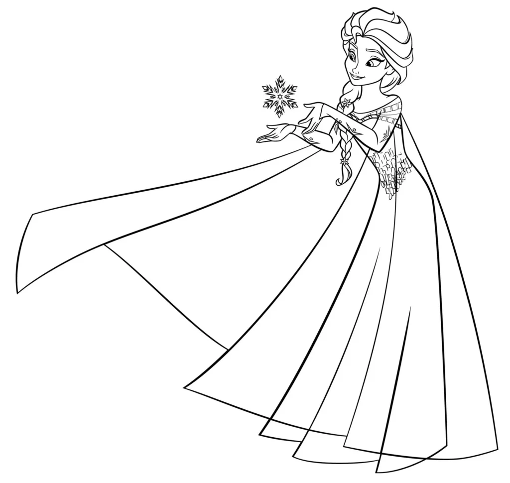 Desenho para colorir da rainha do gelo de Frozen com floco de neve