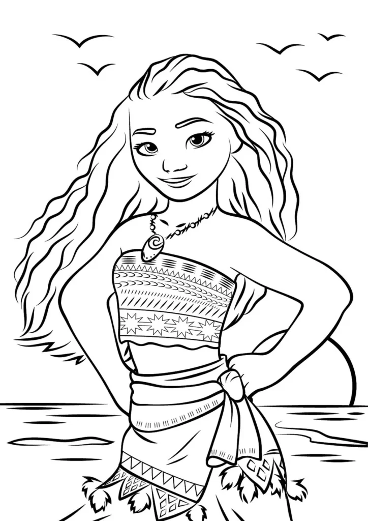 Moana para colorir: Desenho da princesa em PDF