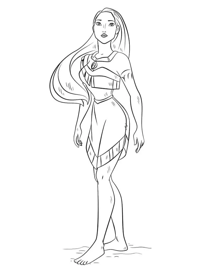 Pocahontas para colorir: desenho de princesa nativa americana em PDF
