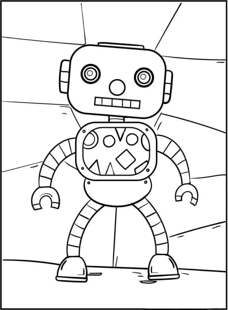 Robô para colorir: Desenho de um autômato em pose vertical.