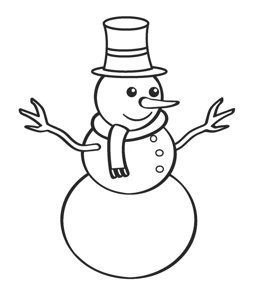 Boneco de Neve com Chapéu e Cachecol: Desenho para Colorir