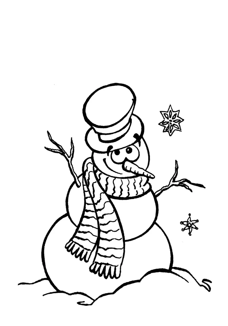 Desenhos de Snowman Boneco de Neve em PDF Cartola na Cabeça