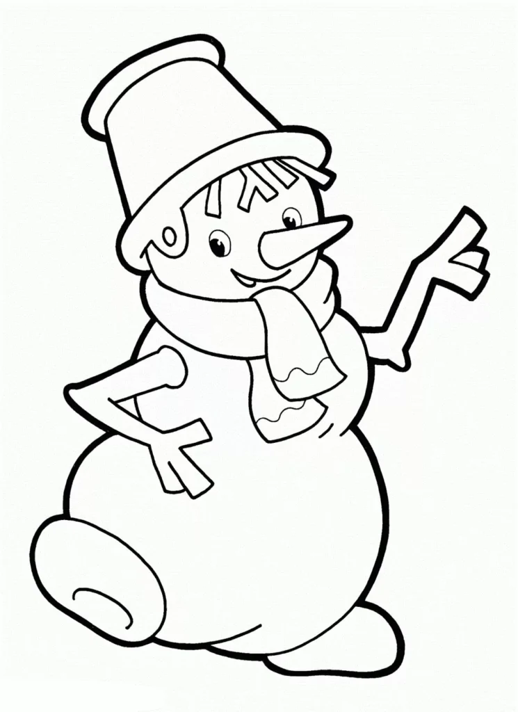 Boneco de neve com chapéu e cachecol. Arte de espantalho em PDF.